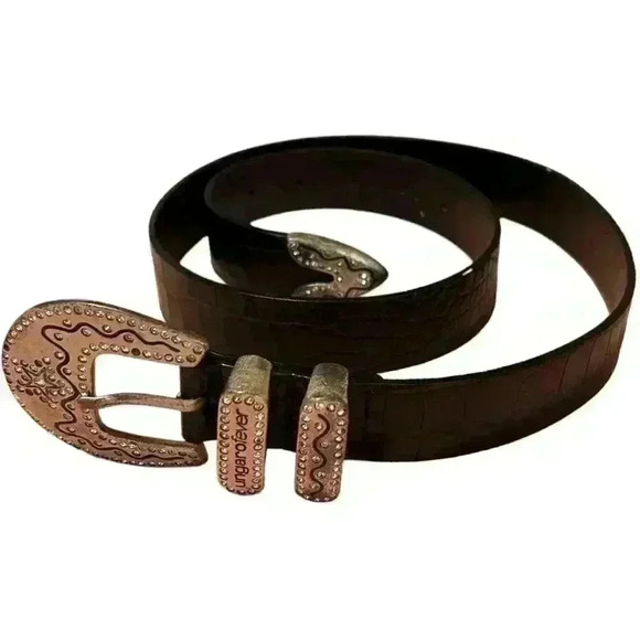 Ungaro Fever Vintage Authentic Italian Diamond Star Leather Belt - Picture 6 of 8